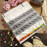 Vriksham White With Butterfly Print Cotton Mulmul Saree With Pom Pom Lace-VS4431